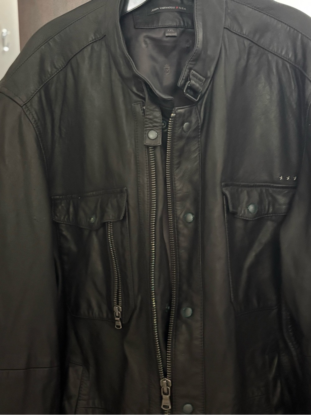 John Varvatos Black Leather Bomber Jacket